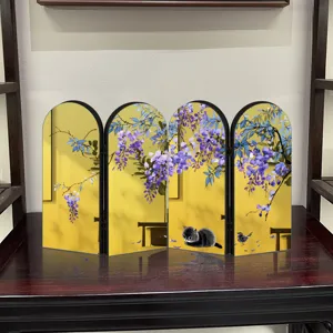 Chinese style wisteria and cat pattern acrylic folding screen desktop ornament home decor