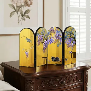 Decorative mini folding screen tabletop acrylic mirror Chinese style ornament detail view.