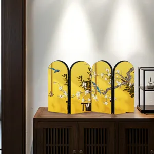Miniature Chinese style folding screen desktop decor plum blossom bird pattern home accent