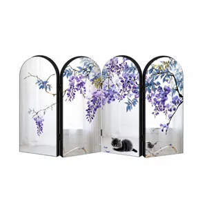 Acrylic folding screen ornament with Chinese wisteria and cat design, height 24cm size.