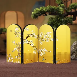 Exquisite Chinese style golden mirror folding screen tabletop decoration detail view.