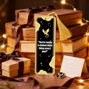 Golden metal acrylic bookmark with tassel, black book reader gift aesthetic reading accessory