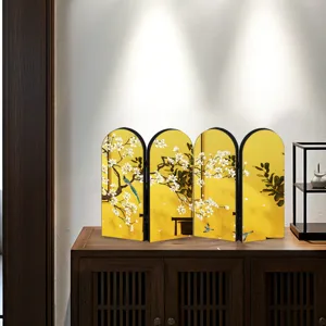Chinese style desktop folding screen ornament with gold plum blossom pattern for home decor.