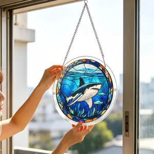 Ornement suspendu attrape-soleil requin en acrylique, beau décor de fenêtre style vitrail.