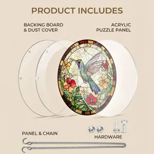 Acrylic hummingbird suncatcher puzzle panel with chain and hardware for window hanging decor.