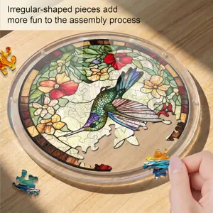 Acrylic hummingbird puzzle round stained glass window hanging decoration irregular pieces