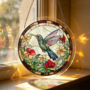 Acrylic stained glass hummingbird suncatcher window hanging pendant ornament decor