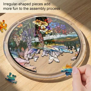 Round acrylic stained glass floral puzzle suncatcher window hanging decoration for home.