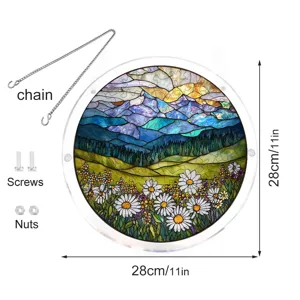 Acrylic stained glass suncatcher hanging window panel with chain and screws 28cm decor