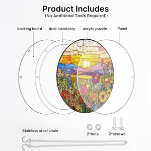 Acrylic suncatcher puzzle window hanging component details showing included parts clearly.