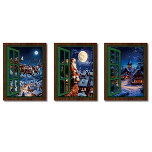 Set of three Christmas window magnetic stickers, festive fridge decor for holiday parties.