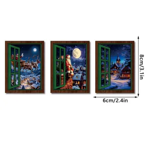 Christmas Window Magnetic Fridge Stickers Holiday Home Decor Festive Decals 6x8cm