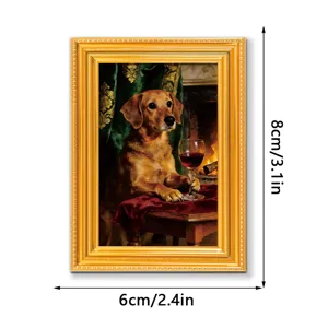 Lustiges Hunde-Ölgemälde kleiner Holzfotorahmen Kühlschrankmagnet Heimdekoration Detailansicht