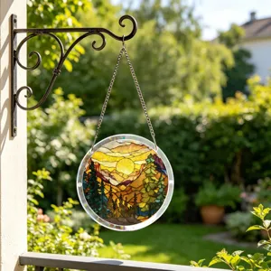 Acrylic suncatcher hanging pendant with forest mountain nature landscape design for window decor