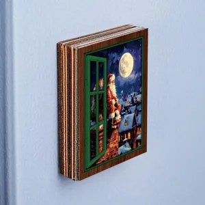 Christmas wooden magnetic fridge sticker featuring Santa Claus illustration for holiday decor.