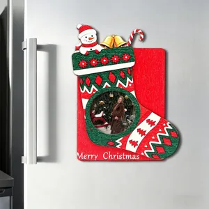 Christmas wooden fridge magnet photo frame 3d holiday decoration custom picture holder
