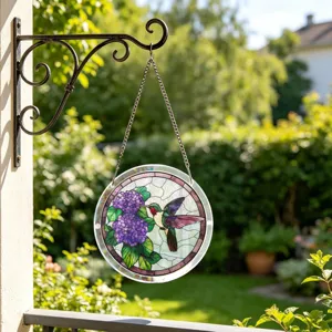 Stained glass style acrylic hummingbird suncatcher window hanging pendant for home decor.