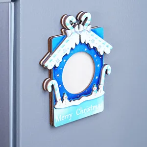Christmas wooden magnetic photo frame fridge magnet 3D holiday home decoration gift