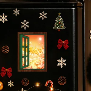 Christmas magnetic fridge stickers set holiday home kitchen decor snowflake window