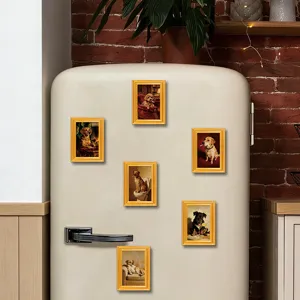 Lustige Hunde Porträt Holzrahmen Kühlschrankmagnete, Vintage Stil Küche Kühlschrank Dekor.