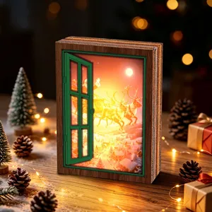 Christmas 3D wooden layered night light holiday desktop decoration warm glowing gift lamp.
