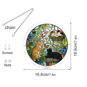 Stained glass cat acrylic suncatcher window hanging pendant with chain and screw.