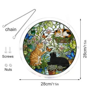 Stained glass cat acrylic suncatcher window hanging with chain and screws 28cm 11in