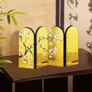 Chinese style tabletop mini gold mirror folding screen ornament for home room decor display details.