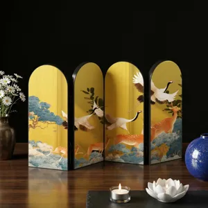 Close-up of the creative Chinoiserie folding screen ornament with classic crane and deer motifs.