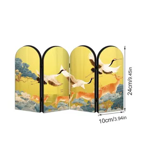 Detailed view of Chinese style acrylic folding screen ornament with crane and deer motifs