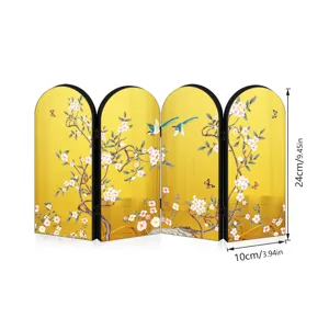 Miniature 4-panel folding screen desktop decoration Chinese style gold floral art piece