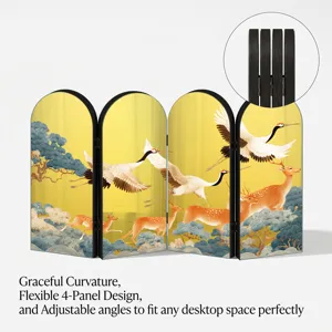 Creative desktop 4-panel folding screen with traditional Chinese crane and deer art, adjustable.
