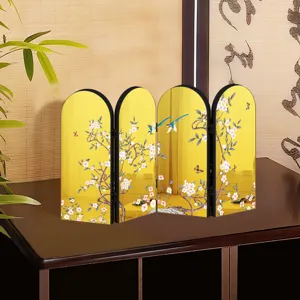 Miniature folding screen tabletop decoration Chinese style golden mirror desktop accent art decor