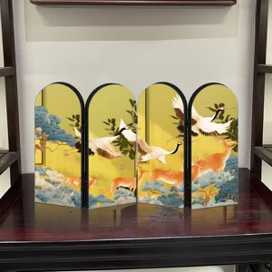 Chinese style acrylic folding screen desktop ornament with elegant crane and deer decor item.