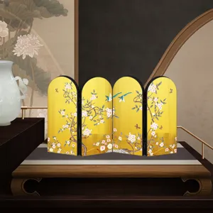 Traditional Chinese style four-panel folding screen tabletop decorative ornament detail view
