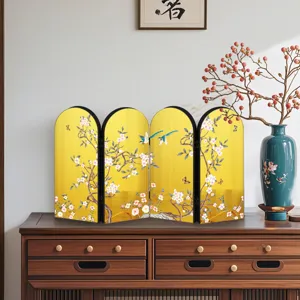 Chinese style mini 4 panel folding screen tabletop decoration gold mirror finish