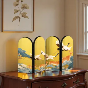Chinese style folding screen tabletop ornament acrylic mirror crane and deer room decor display