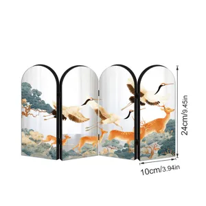 Creative Chinese style acrylic folding screen tabletop ornament with traditional crane and deer art.