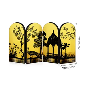 Chinese style gold folding screen miniature desktop ornament detail view showing dimensions.