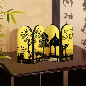 Mini gold mirror screen desktop ornament Chinese style 4 panel folding tabletop decor