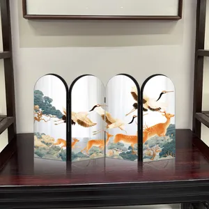Chinese traditional style decorative folding screen tabletop ornament with cranes and deer.