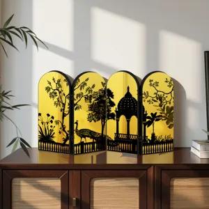 Mini gold mirror folding screen desktop ornament with Chinese style peacock silhouette decor.