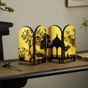 Detailed view of the Chinese style miniature folding screen ornament with golden mirror.