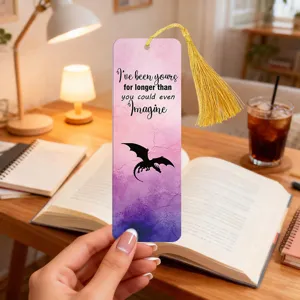 Stunning gradient colorful dragon acrylic bookmark with elegant gold tassel for reading lovers.