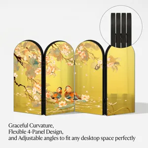 Detailed view of the 4-panel folding screen showing its exquisite lotus and duck design.