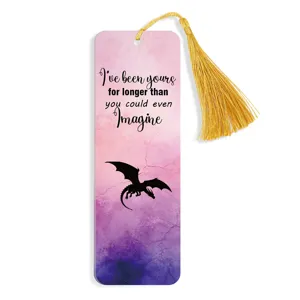 Creative acrylic gradient watercolor bookmark with black dragon design and elegant gold tassel.