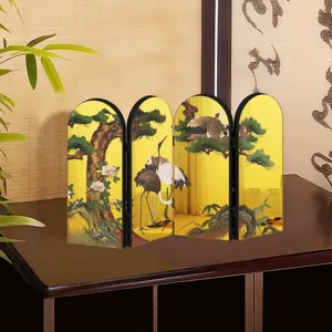 Miniature Chinese Style Folding Screen Desktop Decor Gold Crane Pine Art Ornament