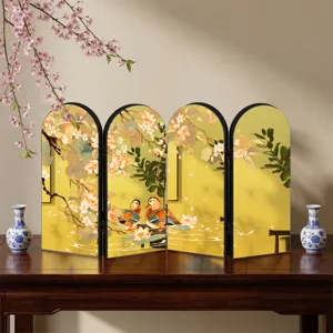 Chinese style acrylic folding screen tabletop ornament miniature four panel room divider decor