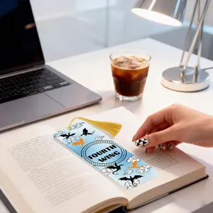 Acrylic bookmark with golden tassel, fantasy dragon pattern, decorative reading page marker.