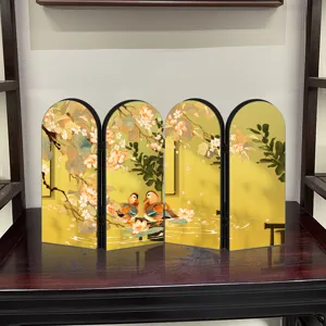Chinese style mini folding screen desktop creative acrylic ornament lotus mandarin duck decor